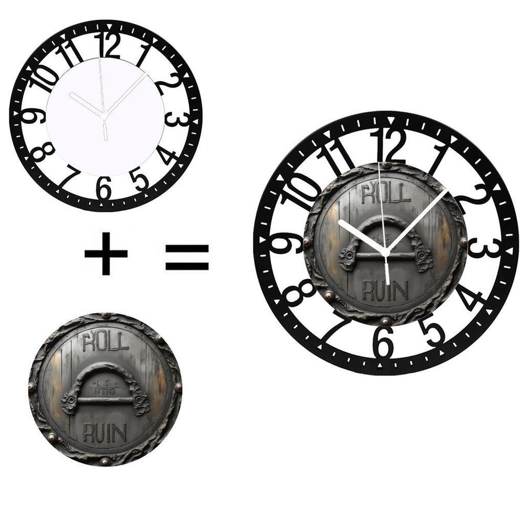 25cm Round Wall Clock Crafted from Textured Cast Iron with a Matte Black Finish