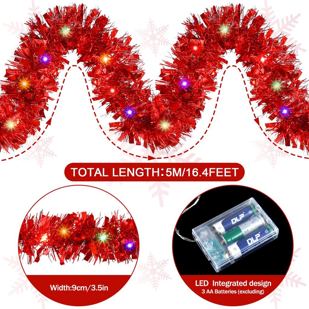 1/3pcs 5M Christmas Tinsel Garland Decorations,Indoor/Outdoor Hanging Party Decor for Tree, New Year's,Durable Festive Decor