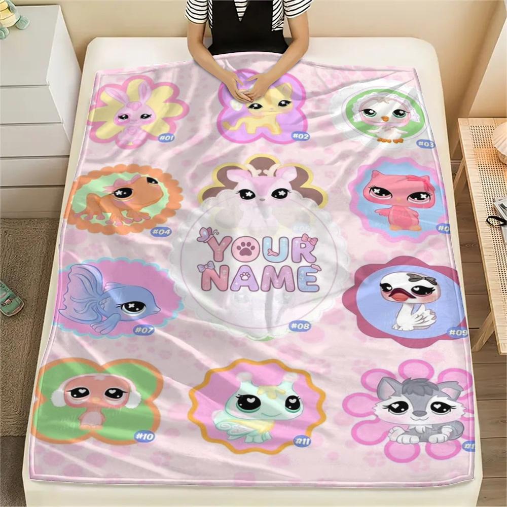 1PC Littlest Pet Shop Custom Name Patterned Flannel Blanket Suitable For All Seasons For Home Decor Warmth And Comfort Gifts Holiday Present