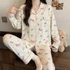 Cartoon puppy autumn new imitation cotton pajamas women's loungewear long-sleeved trousers two-piece set can be worn outside