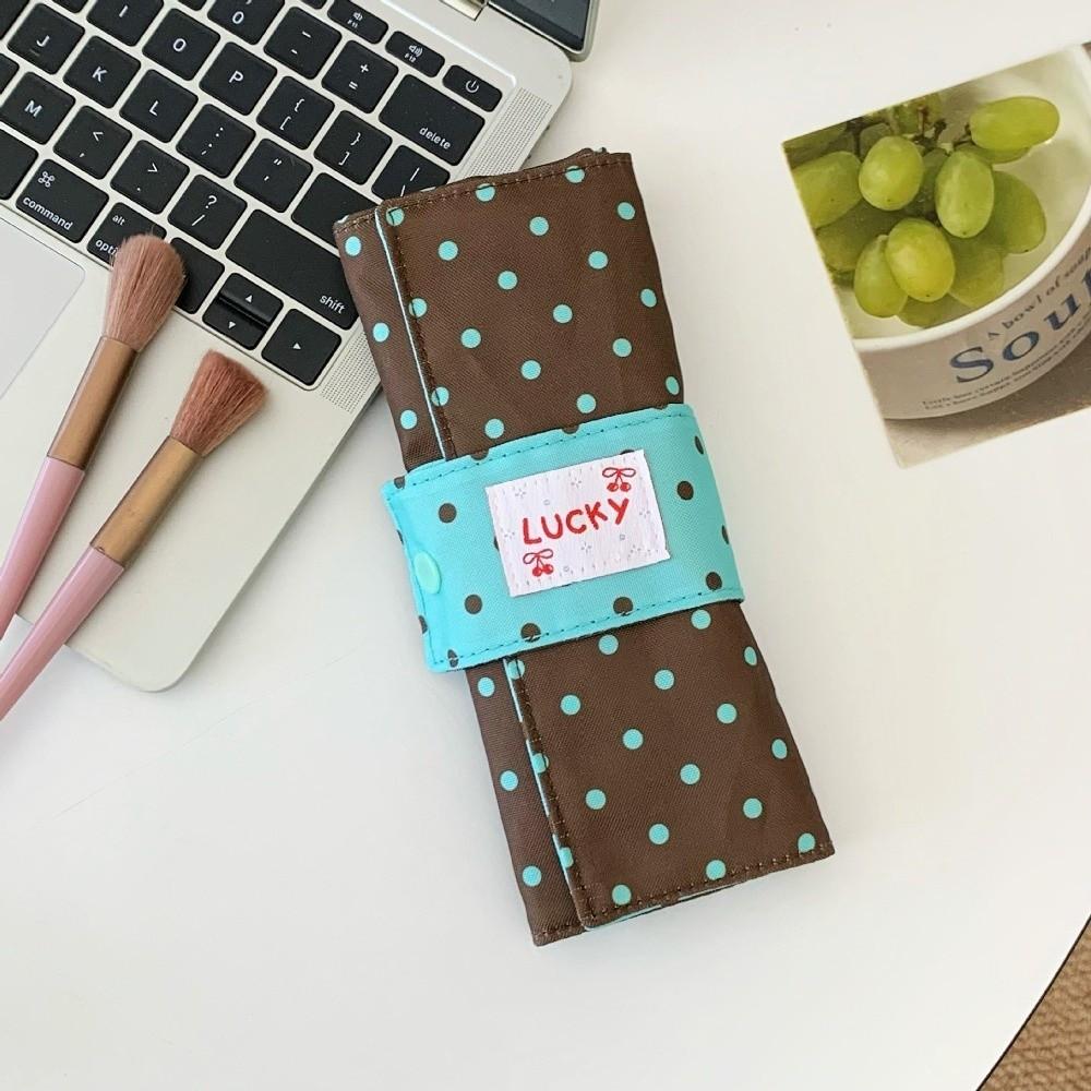 Foldable Polka Dot Makeup Brush Bag Canvas Multipurpose Penbag Cosmetic Tools Storage Roll Home