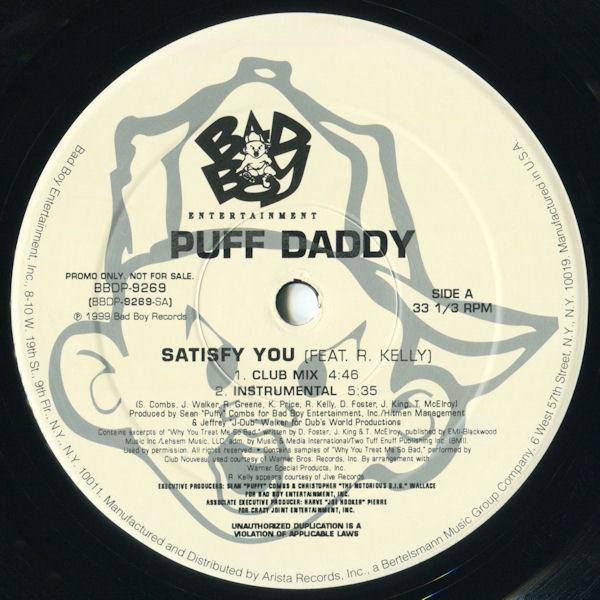 12-дюймовая пластинка PUFF DADDY Satisfy You Fake Thugs Dedication BBDP9269PROMO 1999 US Rap HipHopRB Б/у