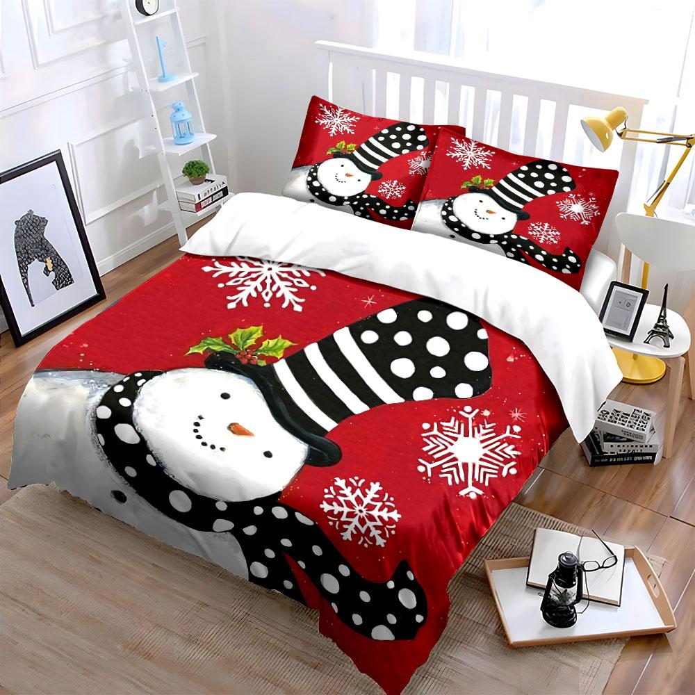 Snowman with Polka Dot Hat Bedding Duvet Cover Set Duvet Cover Pillowcases (1*Duvet Cover 2*Pillowcases, without duvet insert)
