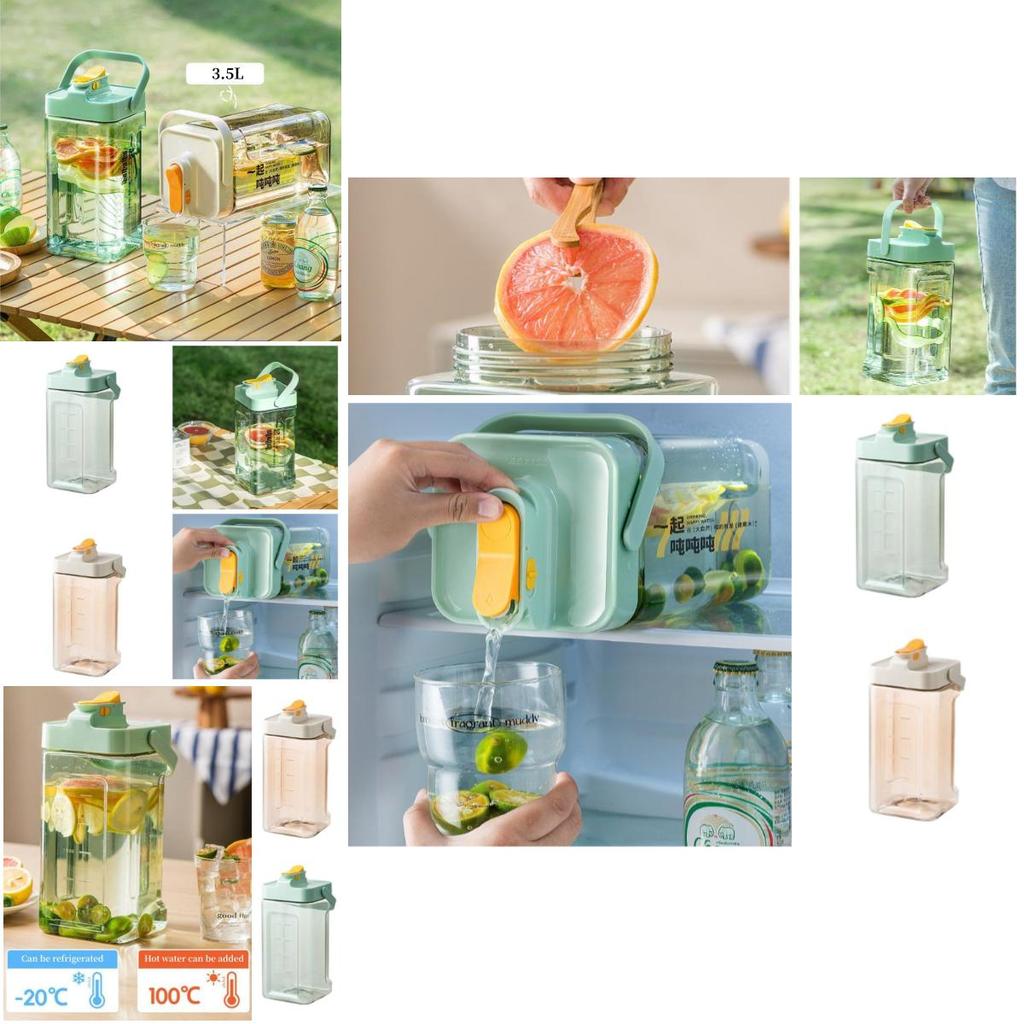 Кувшин для ледяной воды большой емкости в современном простом стиле с краном зеленый/белый