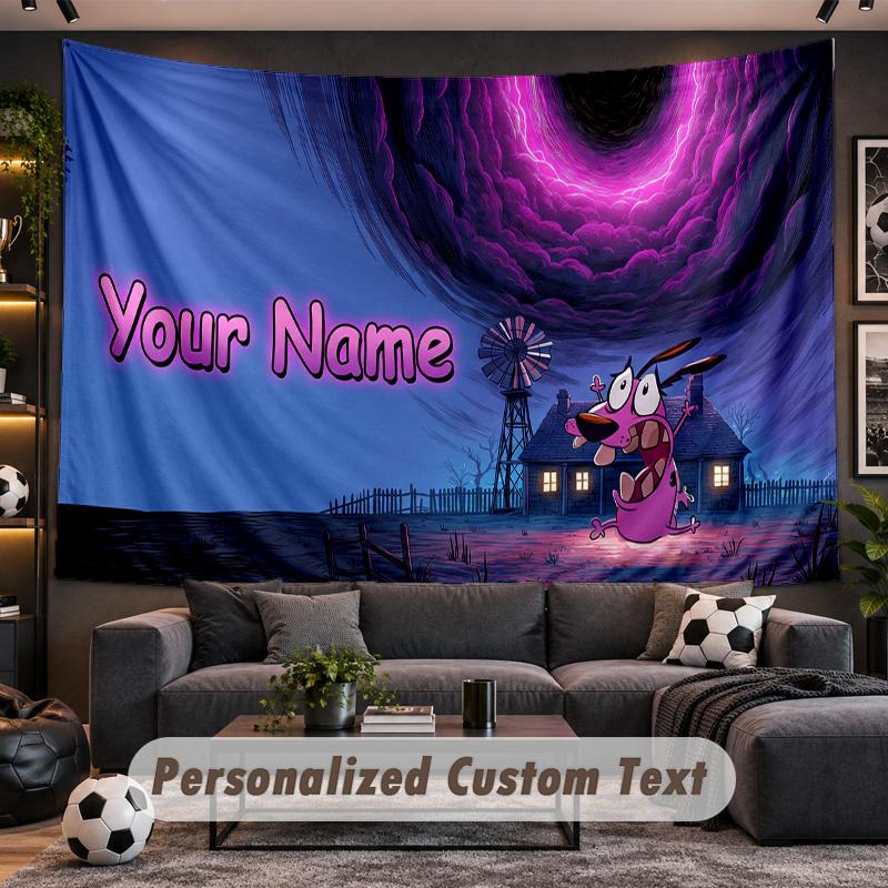 Courage the Cowardly Dog Personalized Tapestry Support Custom Name, Wall Art Home Decoration