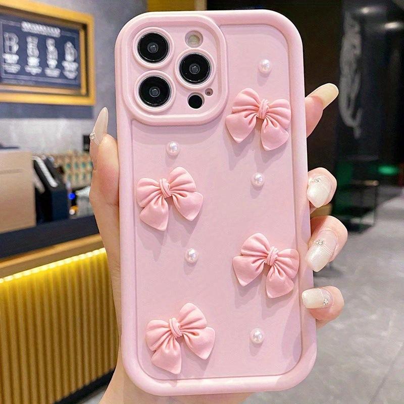 Подходит для чехла мобильного телефона iPhone16Promax, полностью закрывающий, жемчужный бант 15 Apple 14 противоударный чехол 1312 креативный