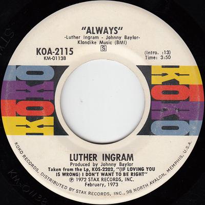 7-дюймовая пластинка LUTHER INGRAM Always KOA2115 KoKo 1973 US SoulFunk Б/у