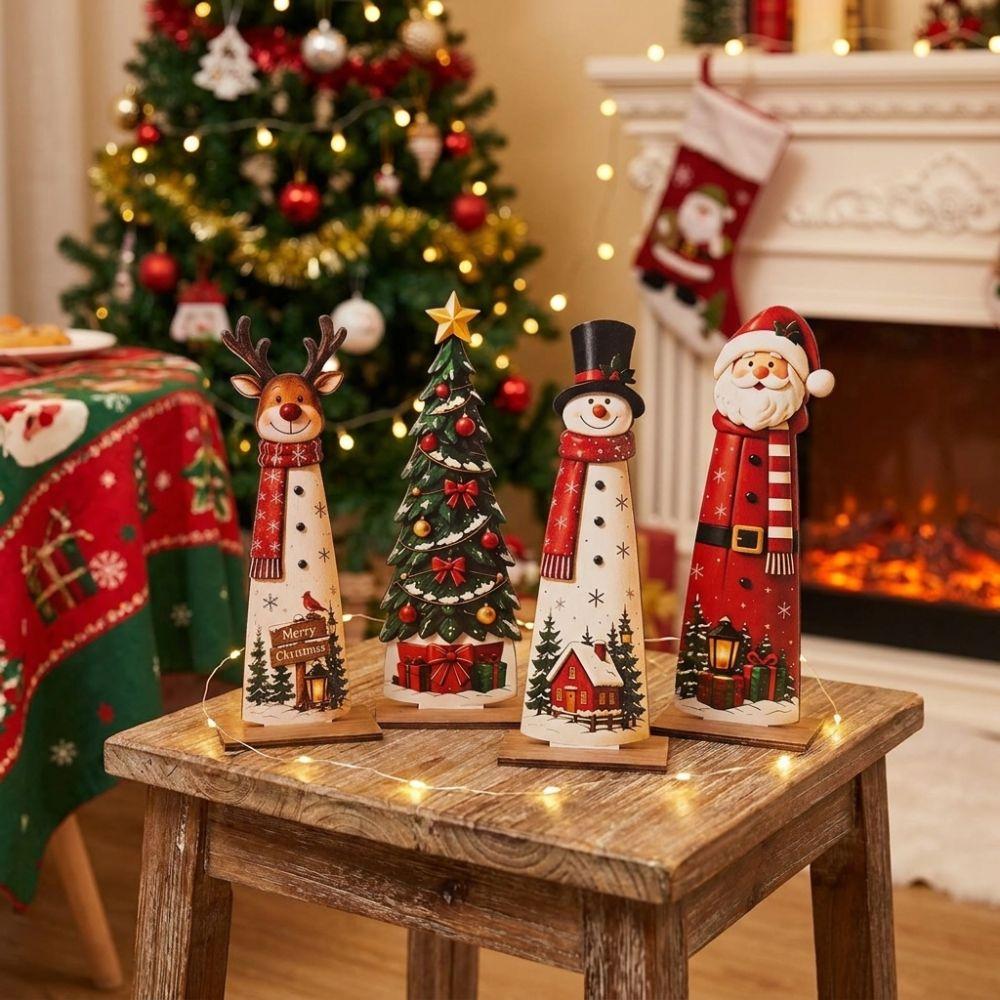 Separate Base Christmas Wooden Figurine Set Vintage Snowman Table Plaques Window Display