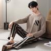 Pajamas Men'S Spring And Autumn Cotton Long Sleeve Crew Neck Pullover Autumn Cotton Large Size Loungewear Set