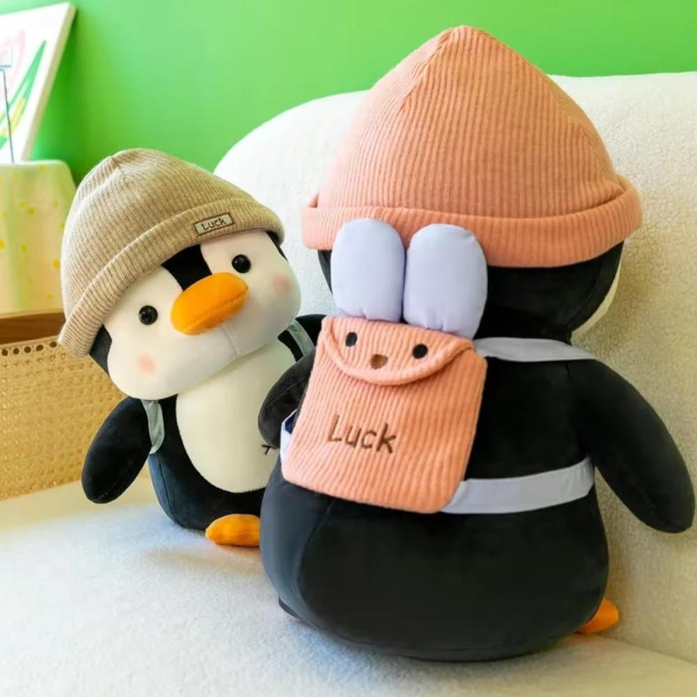 Soft Wearing Hat Penguin Backpack Little Penguin Comfort Sleep Companion Throw Pillow Birthday Gift