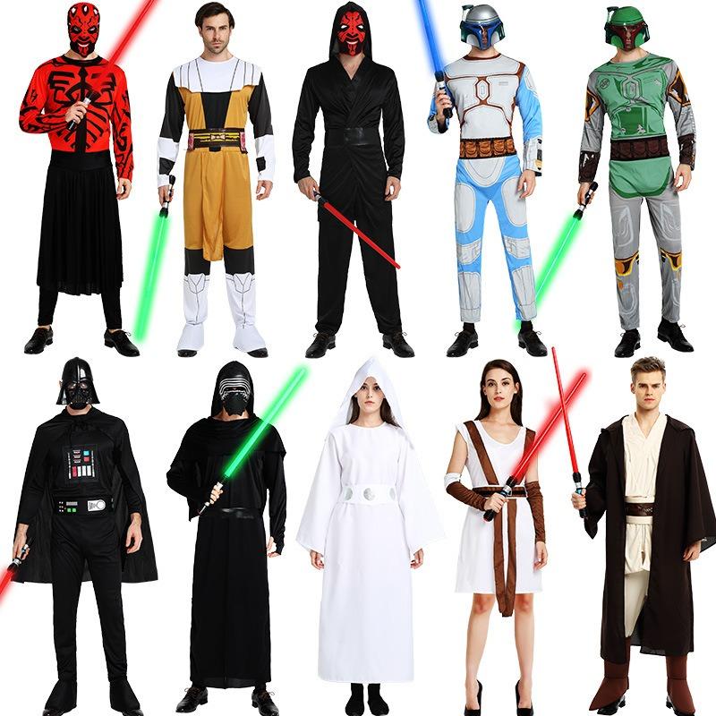 Halloween Costume Adult Star Wars White Knight Dress Black Robe Anime Lightsaber Movie Costume Male