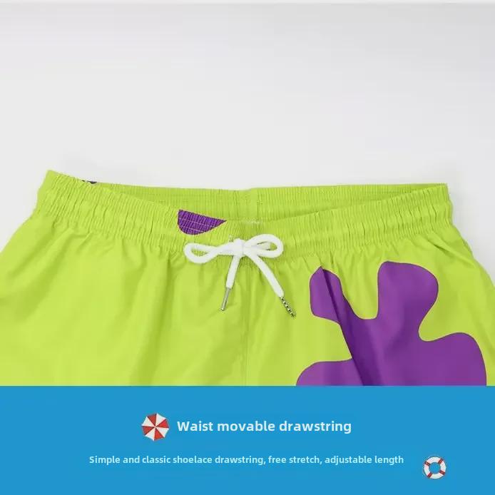 Мужские пляжные шорты Patrick Star: Легкий ледяной шелк, свободный крой, цветочный узор, идеально подходит для летних пижам или занятий спортом - длина до колена