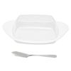 BoatShaped Butter Dish with Lid Food Grade PP Butter Cutting Box for Chess Home Kitchen(White )