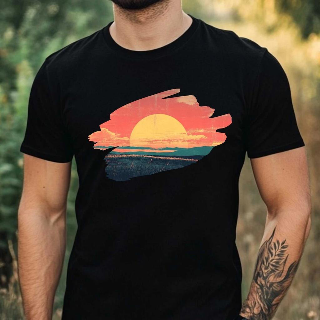 T-Shirt Herren Vintage Retro Sonnenuntergang Motiv Baumwolle Größe XS bis 5XL