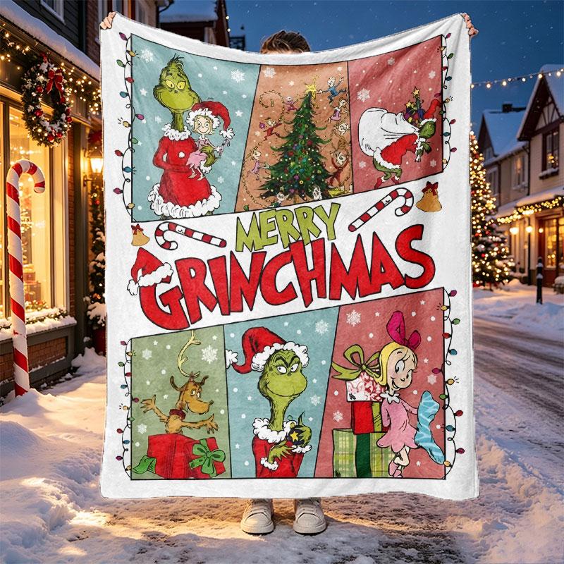 The Grinch Pattern Blanket for Home Decoration, Bed, Sofa, Car Travel, Camping, Suitable for All Seasons, Birthday Christmas Gift