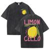 Lemon Cello Fresh Fruit Pink Letter Washed T-Shirt Womens Y2K Summer T Shirts Oversized Cotton Tops Loose Soft Short Sleeve