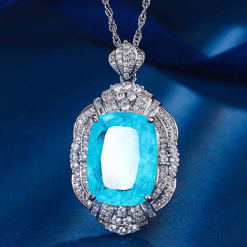 Jewelry Copper Bottom Gold-Plated Simulation Corundum Fat Rectangular Temperament Light Luxury Pendant 15 * 20