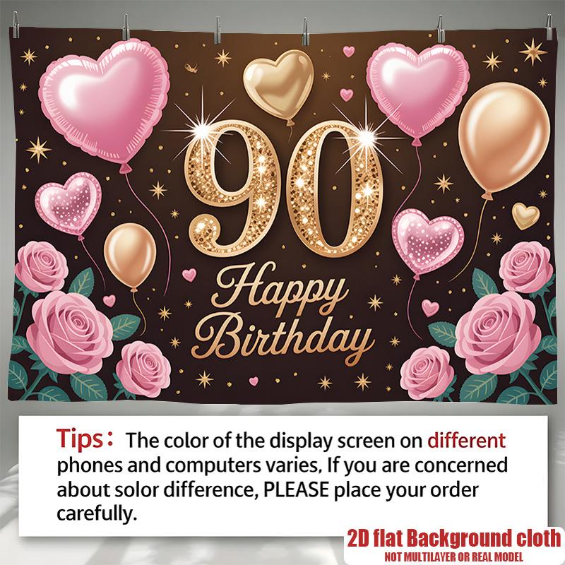 Birthday 90th Gift Box Glitter Hanging Banner Golden #1837