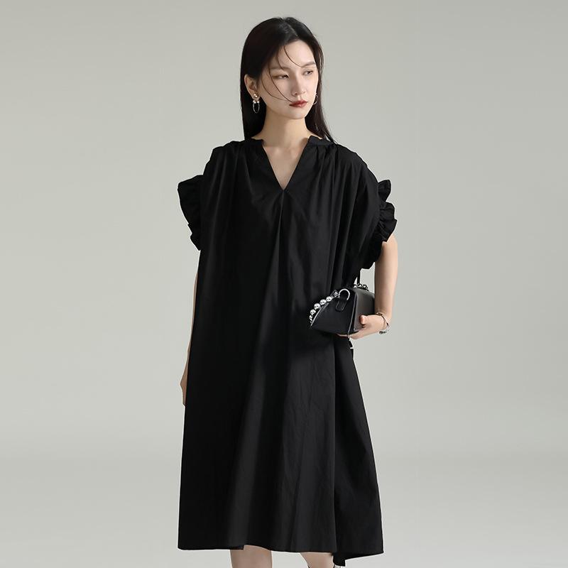 Платье DIMANAF Женское 2025 Новое Большого размера Летний стиль Короткий рукав Оверсайз Однотонное Свободное Базовые платья Желтый A