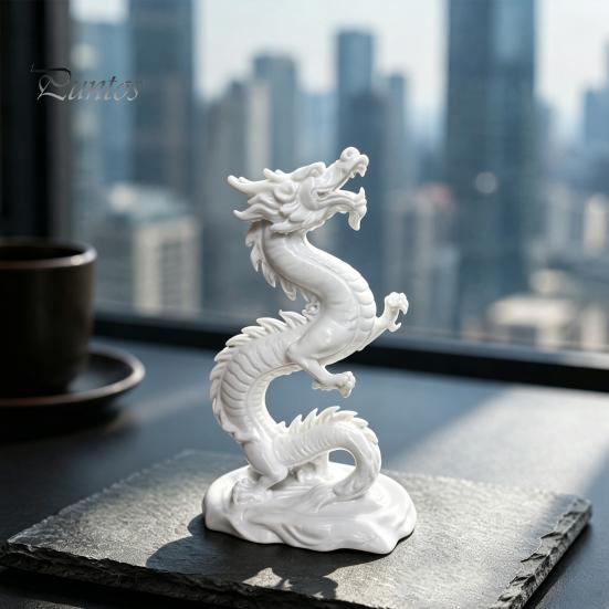 Художественная статуэтка дракона, 3D-печатная китайская фигурка, Белая статуэтка для коллекционирования, Статуэтка Фэн-шуй для украшения дома и офиса