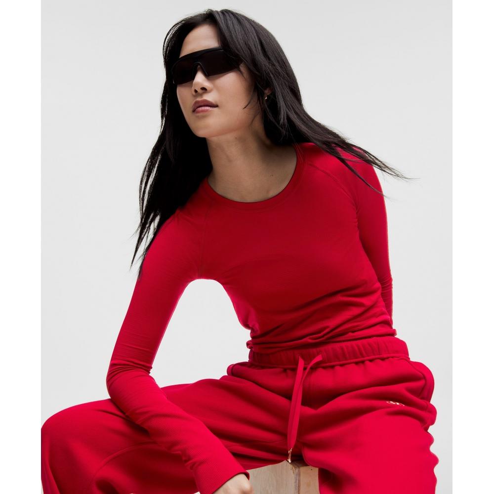 Lululemon Рубашка с длинным рукавом Swiftly Tech Lunar New Year 2.0 Длина талии Темно-красный Темно-красный