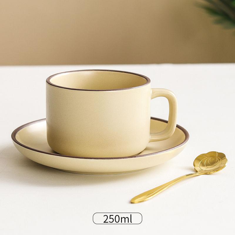 Ceramic Coffee Cup and Saucer Set with Spoon European Luxury Breakfast Cup Ins Retro Light Luxury High-value Small Cup and Saucer