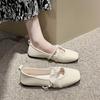 Flat-soled Single Shoes 2025 New Korean Version Shallow Mouth Square Head Versatile Fairy Style Lace Flat Heel Mary Jane Shoes Grandma Shoes