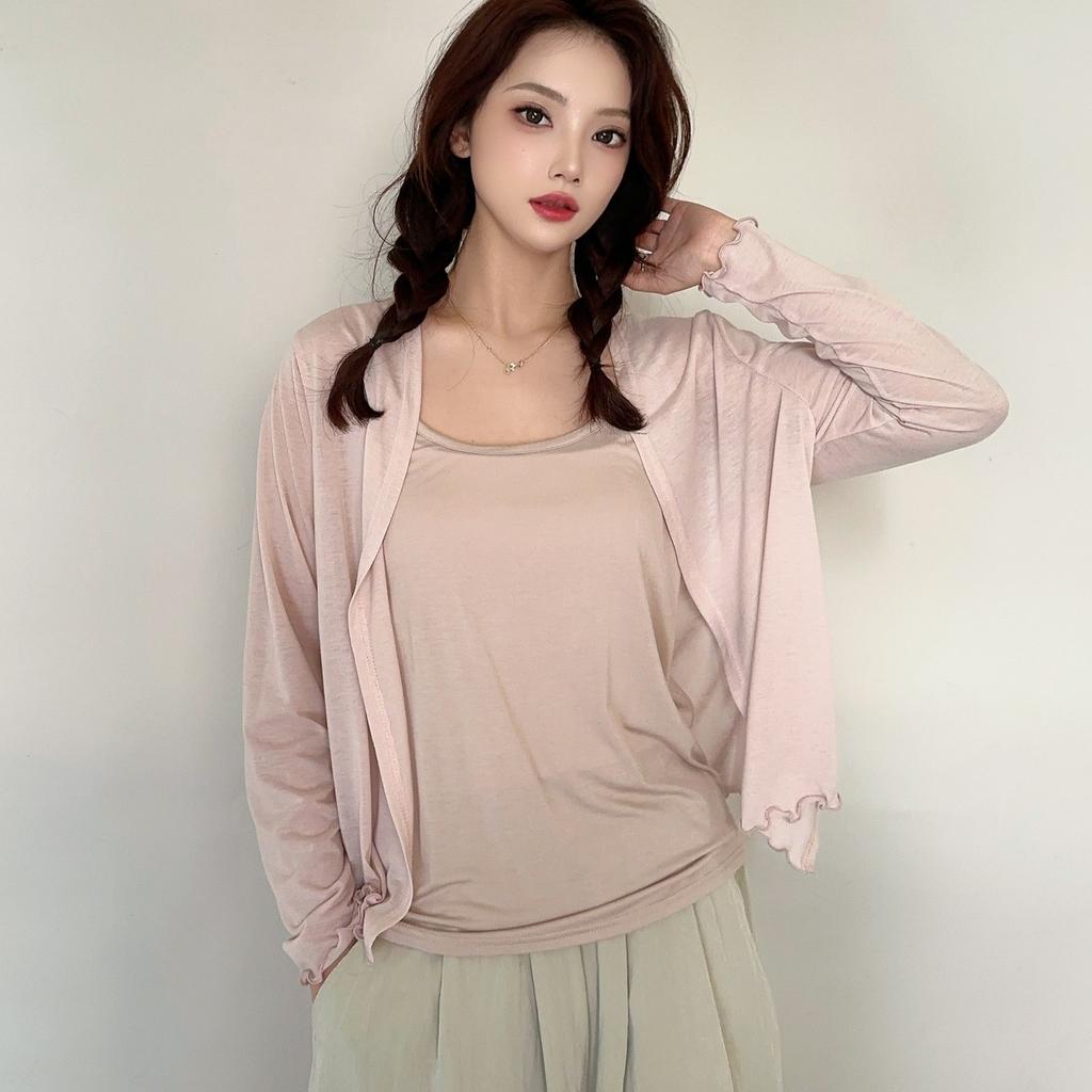 Летний женский короткий кардиган с оборками, накидка с длинным рукавом, защита от солнца, свободный крой, легкая накидка для кондиционера