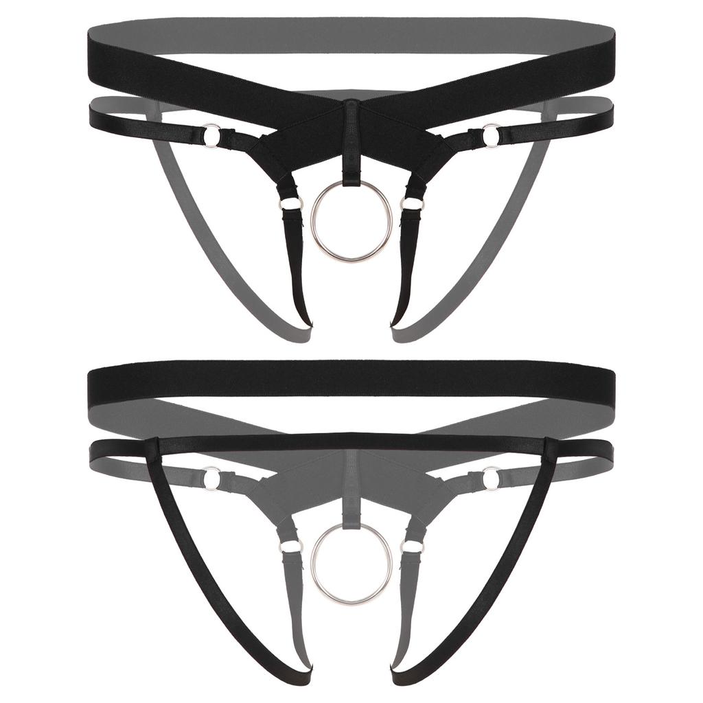 Men Crotchless Strappy Thongs O-ring Bead Decor G-string Low Rise Elastic Waistband for Honeymoon