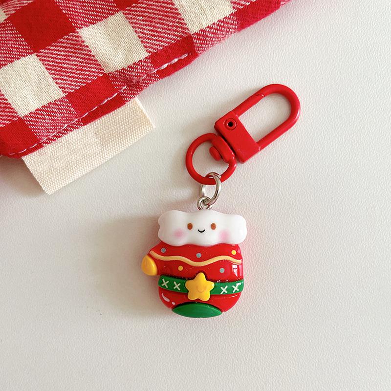 1PC Cartoon Shape Xmas Key Rings For Friends Key Holders Holiday Bag Pendants Part Resin Gifts Multiple Options Available