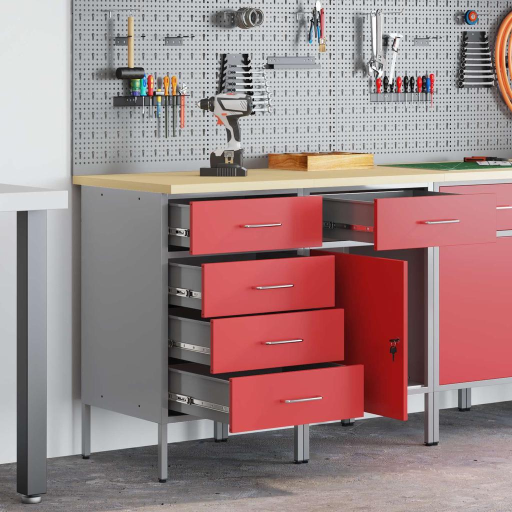Workbench with Drawers 2 pcs Red and Grey 100 x 55 x 85 cm