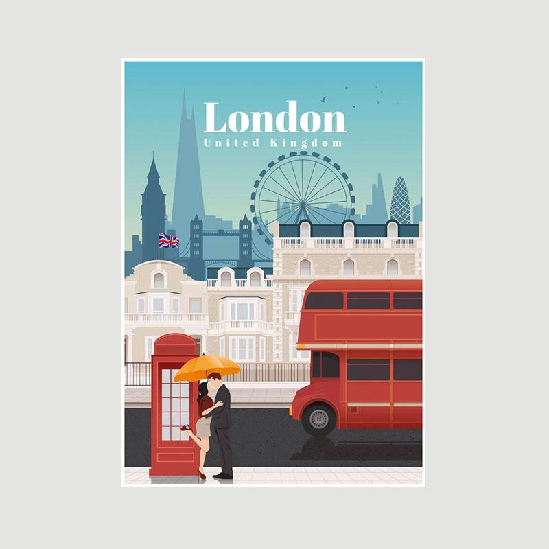 White Paper Cartoon City Landscape Poster Mural London Paris Travel Cities Prints Bedroom Decoration Painting Funny Abstract Wall Art Decor