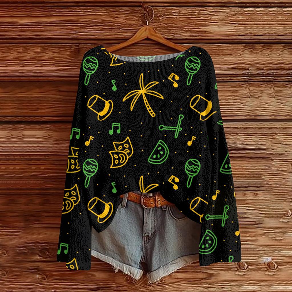 Женский модный пуловер с круглым вырезом, длинным рукавом и принтом, повседневный