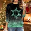 Women's Loose Fit Crew Neck Sweatshirt Christmas Snowflake Print Polyester Fiber Full Sleeve T-shirt Fashionable Streetwear