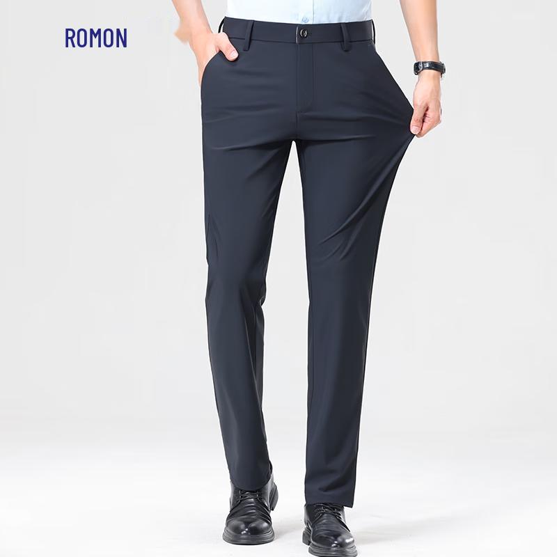 Romon Men's Ice Silk Casual Straight-Leg Pants