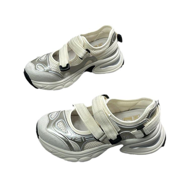 Женские сандалии на толстой подошве с вырезами и дышащие, новая летняя коллекция 2025 года, повседневная спортивная обувь на липучках в сочетающейся по цвету гамме для улицы