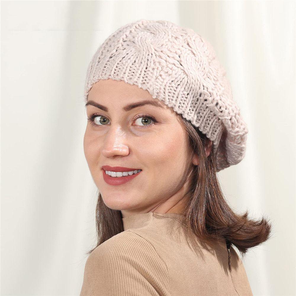 Women Girl Ribbed Vintage Warm Beret Hat French Artist Cap Knitted Cap Painter Hat