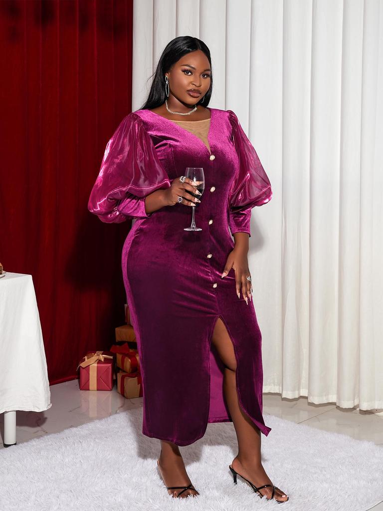 AOMEI Бархатное длинное платье с v-образным вырезом, облегающее платье с рукавами 3/4, облегающее коктейльное вечернее платье, платья больших размеров для дам