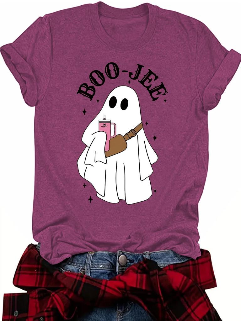 Women's Summer Ghost Pattern Short Sleeve Halloween T-Shirt