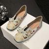 Женские повседневные туфли на плоской подошве, прогулочные лоферы, балетки с квадратным носком, без шнуровки, туфли на плоской подошве с вышивкой и бантом для женщин, удобные нарядные туфли на плоской подошве