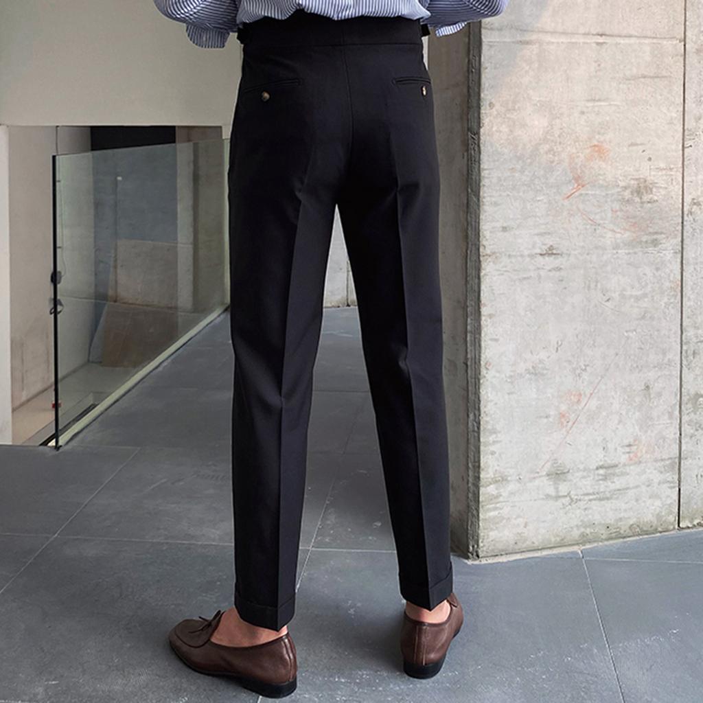 Men's Solid Color Double Button Drape Pants High Waist Straight Casual Suit Pants