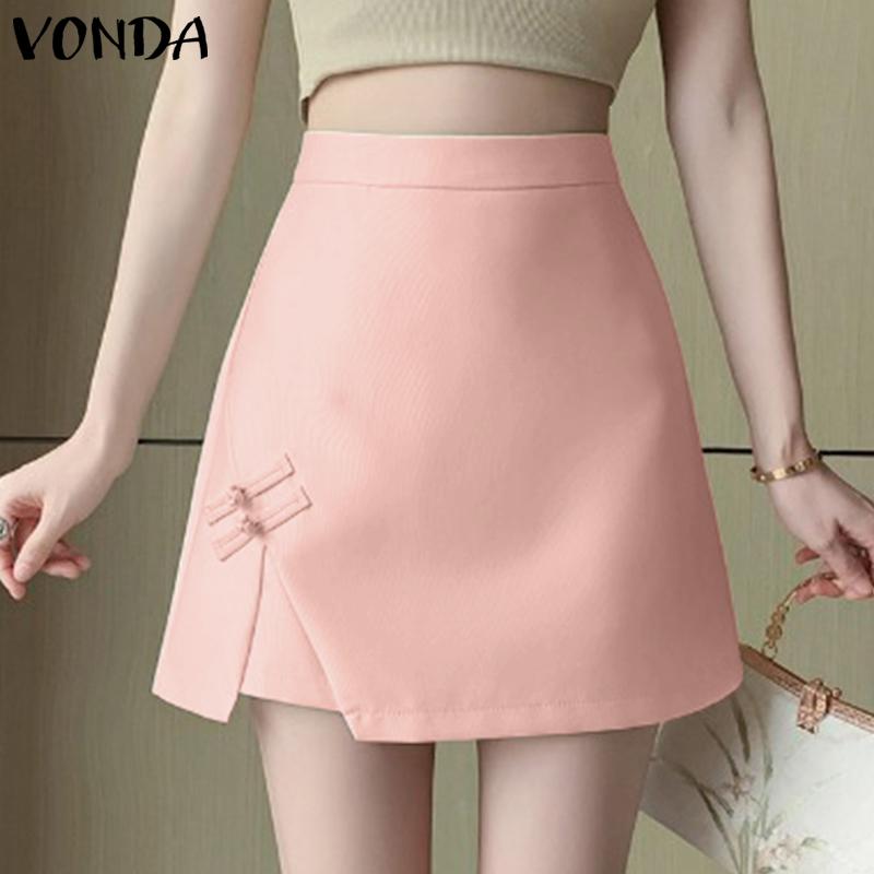 VONDA Женская летняя однотонная свободная юбка с узлом и разрезом