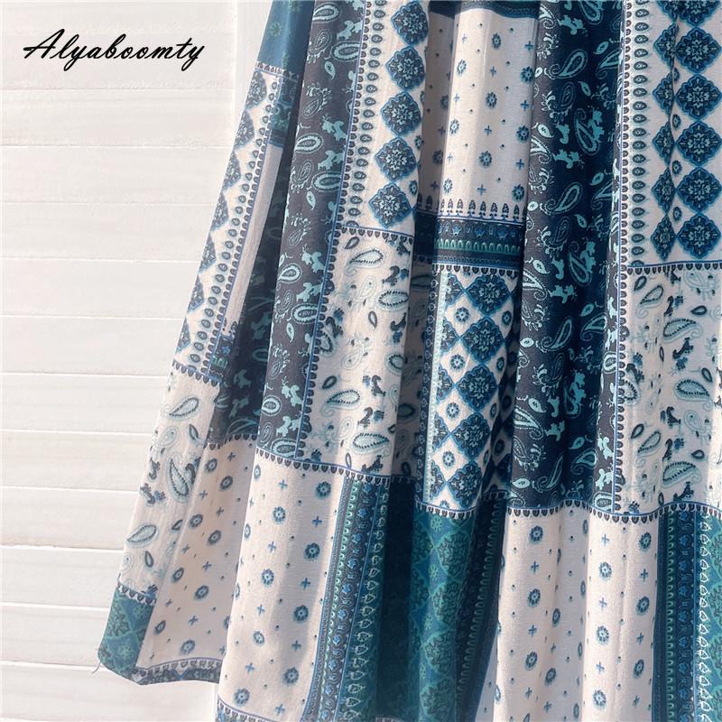 Весна Лето Женская юбка миди с эластичной талией и геометрическим принтом Контрастный цвет Юбка-трапеция Винтажные хлопковые женские юбки