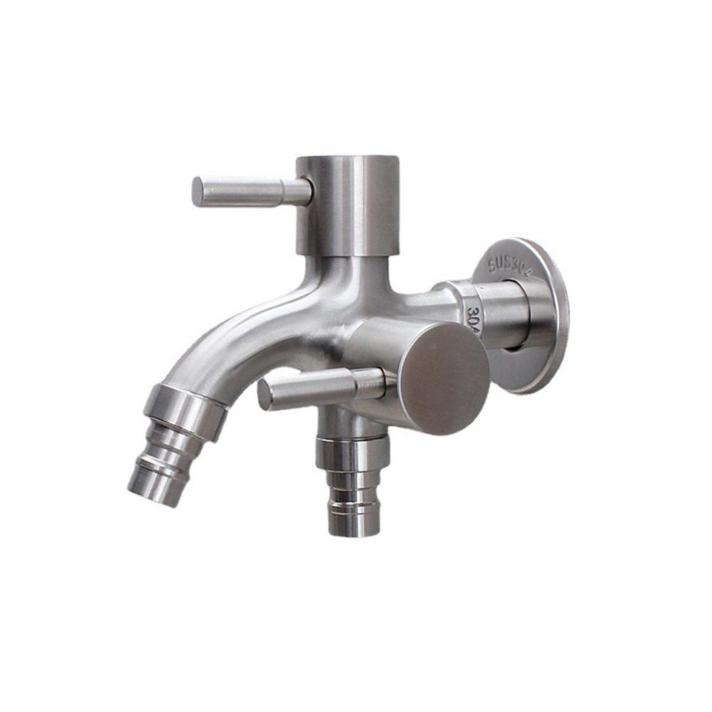 Stainless Steel Double-outlet Garden Faucet Rust-proof Antiseptic Washing Machine Faucet Durable Garden Water Tap Outdoor