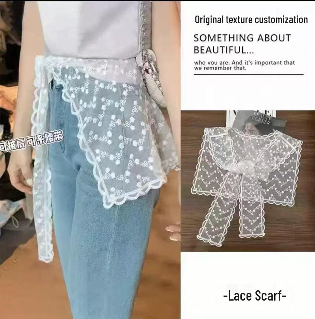 Корейская кружевная вышитая поясная повязка юбка из тюля с многослойным шарфом-аксессуаром