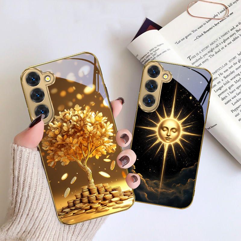 Таинственный черный кот Для Samsung Galaxy S26 S20 FE S21 S22 S23 Plus S24 Ultra S25Ultra S21+ S22Plus Золотой стеклянный чехол для телефона