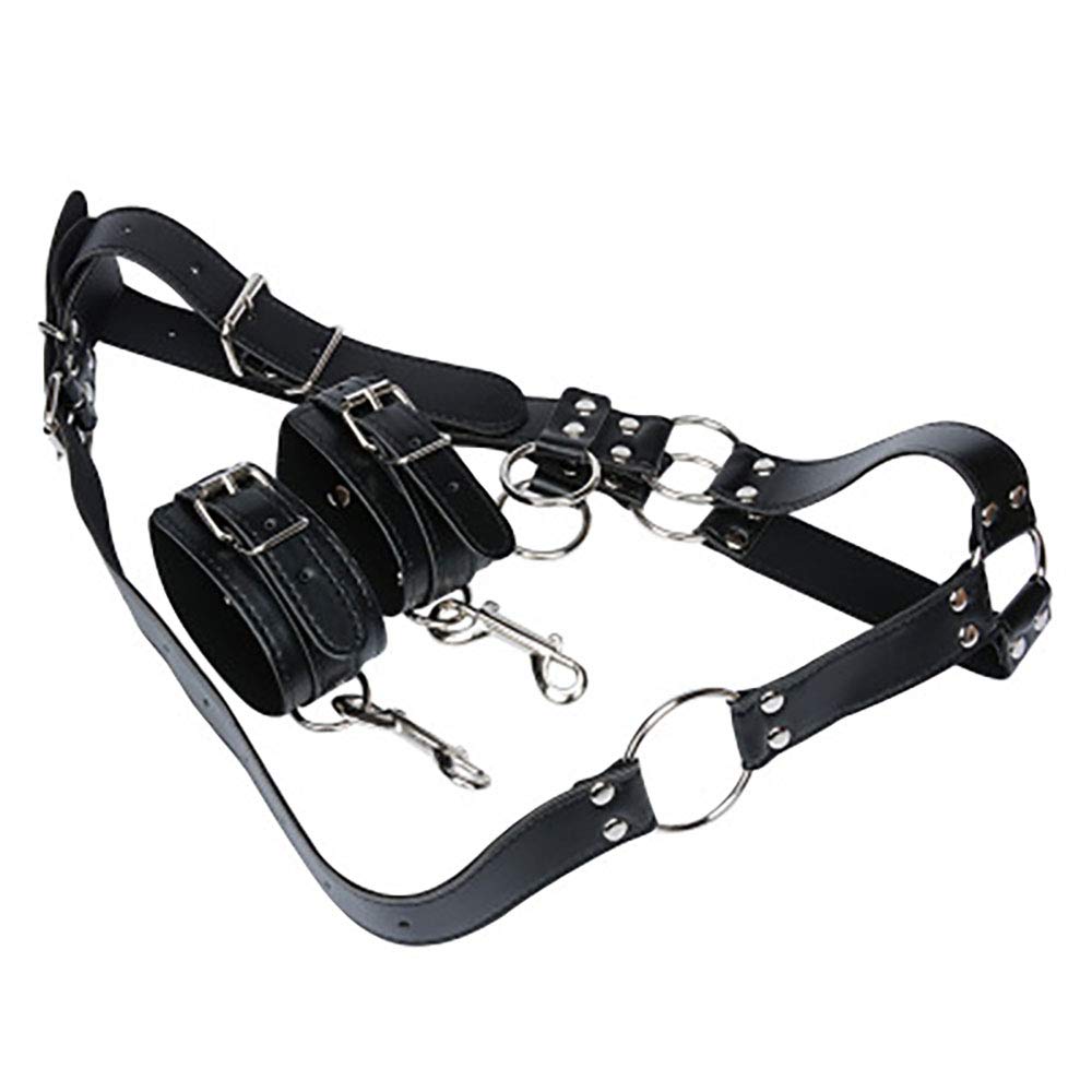 Warmtrees SM Goods Chastity Belt PU Chastity Pants Belt Stainless Steel with Long Chain Bondage Harness Restraints Adjustable Sexy Underwear for Men