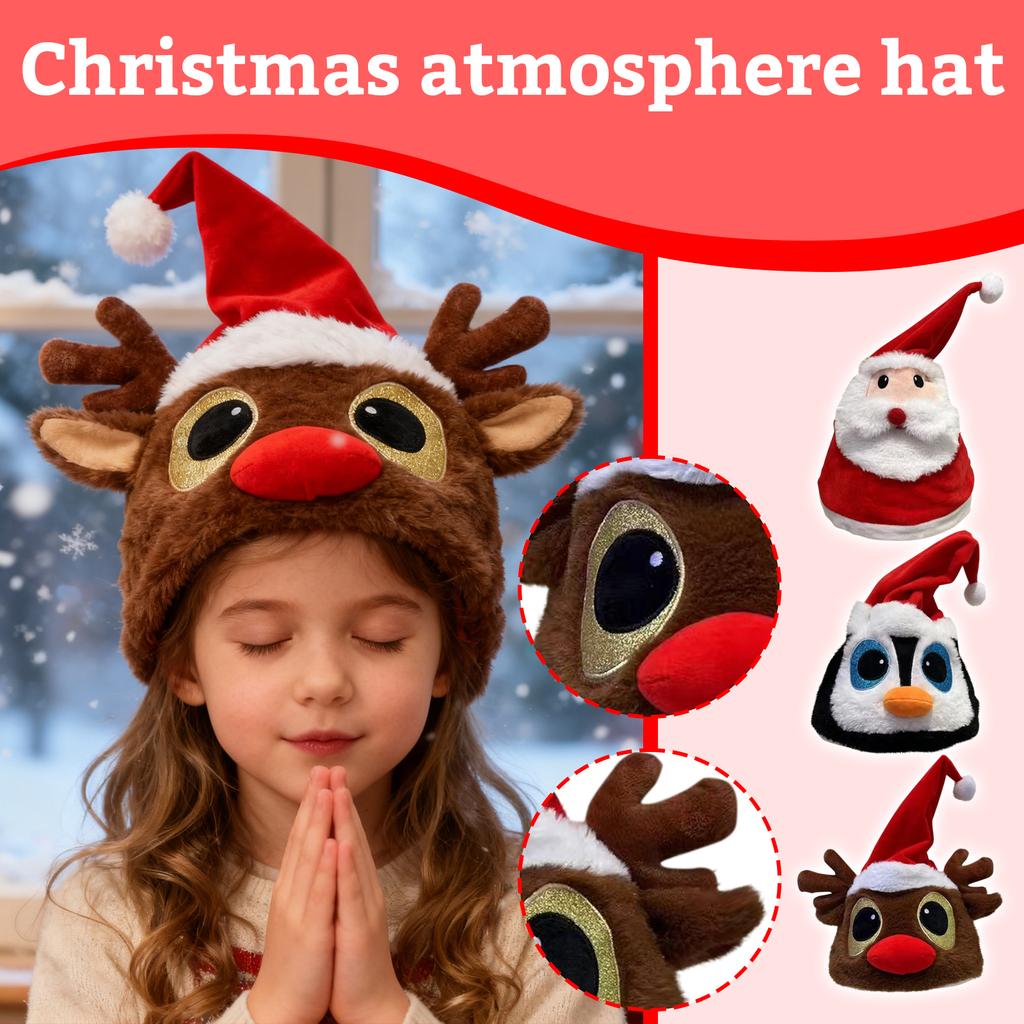 Christmas Festive Hat, Cartoon , For Adults And Children, Old Man Snowman Hat, Swinging, Singing, With Music And Light.