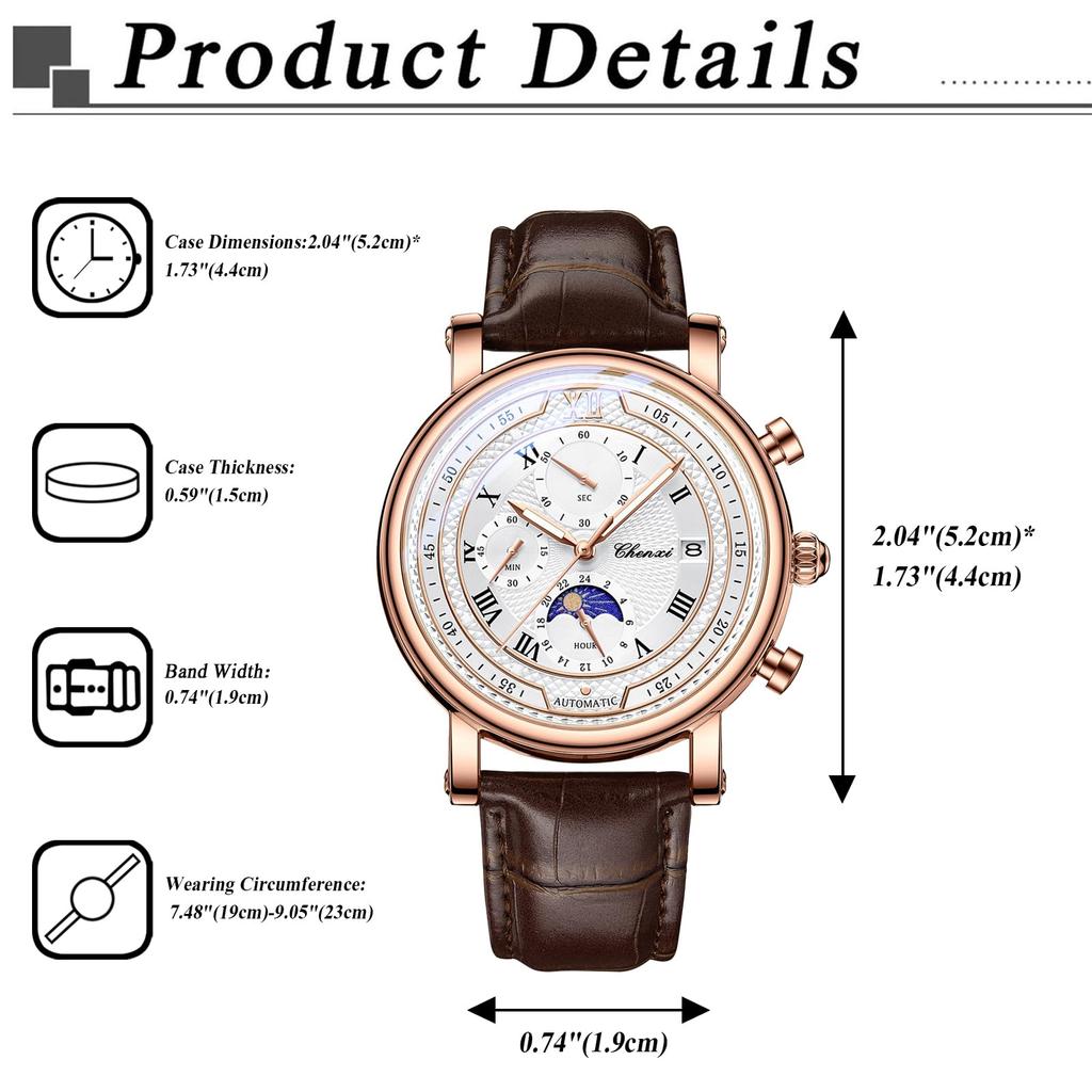 Starry Sky Watch with Genuine Leather Strap and Roman Alphabet Analog Luminous Moon 3ATM Water Quartz and Stylish Fashion Accessory Perfect for or As