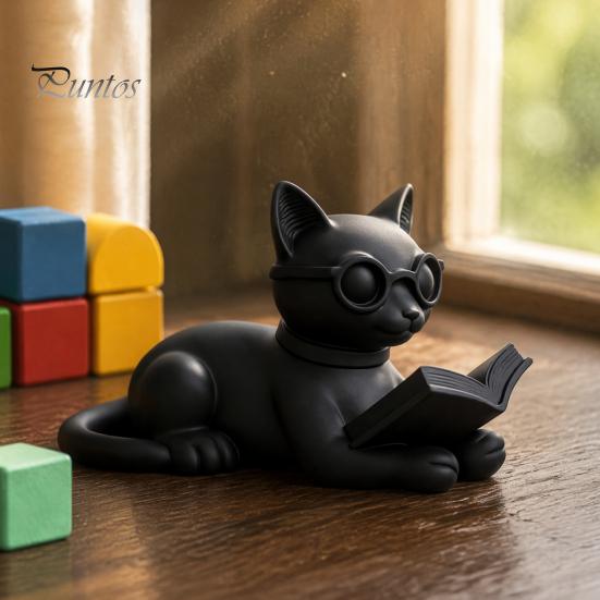 Настольные украшения для офиса 3D-печатная фигурка читающего кота, декоративная статуэтка с очками, скульптура, креативное животное-украшение для дома, книжной полки